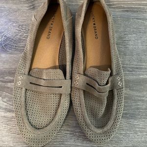 Lucky Brand Women's Perforated Suede Loafers in Taupe Gray